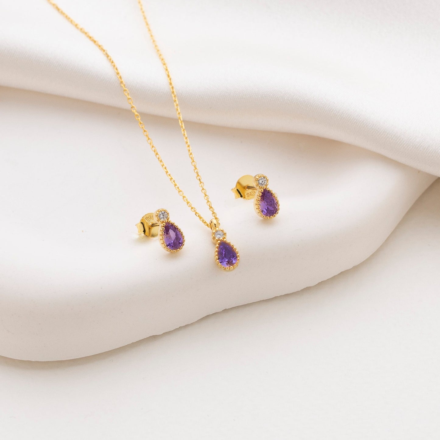 Dainty Amethyst Necklace & Earrings Set