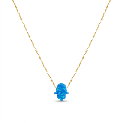 Handmade Turquoise Opal Hamsa Necklace 925 Sterling Silver Chain