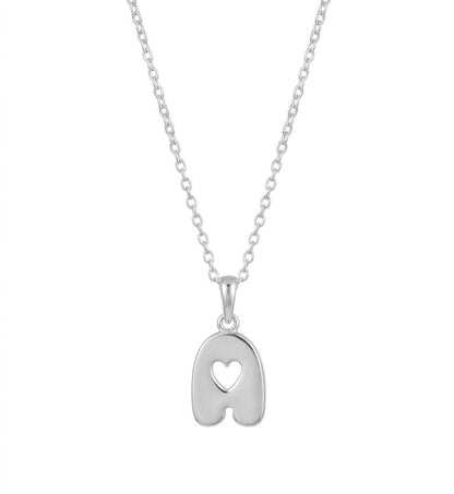 Sterling Silver Personalized Heart Cutout Letter Necklace