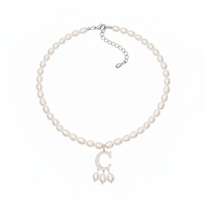 14k Solid Gold Pearl & Initial Necklace